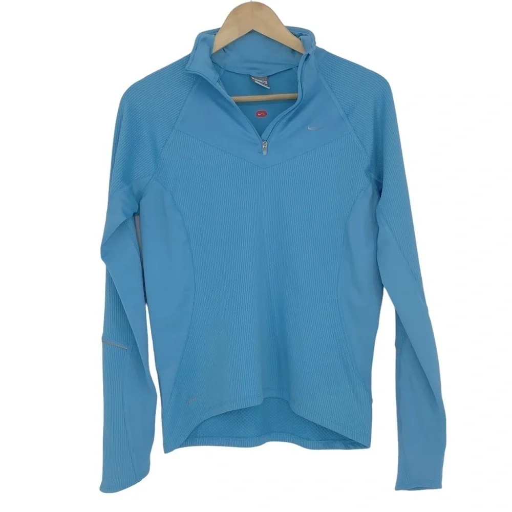 Nike Fit light blue 1/4 zip LS athletic top, M